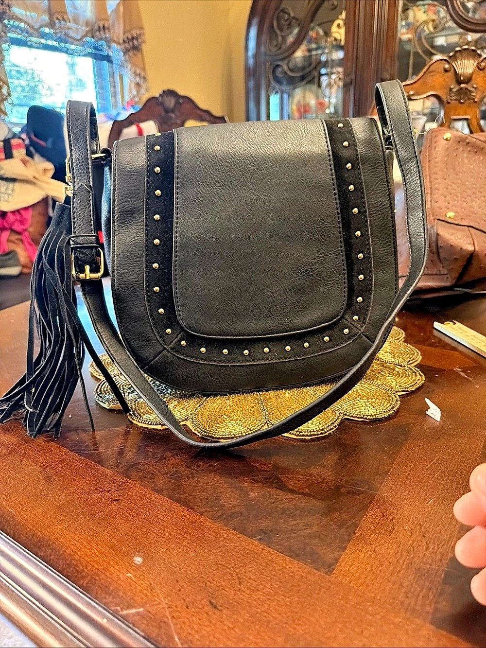 INC International Concepts Crossbody Bag with Fringe in Black